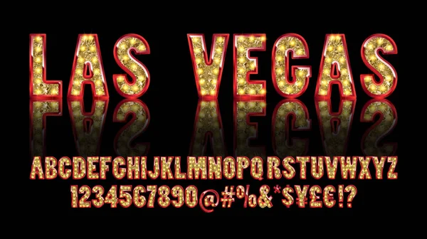 Las Vegas. Couleur alphabet doré avec lampes de spectacle — Image vectorielle