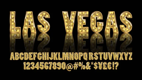 Las Vegas. Gouden alfabet kleur met Toon lampen — Stockvector