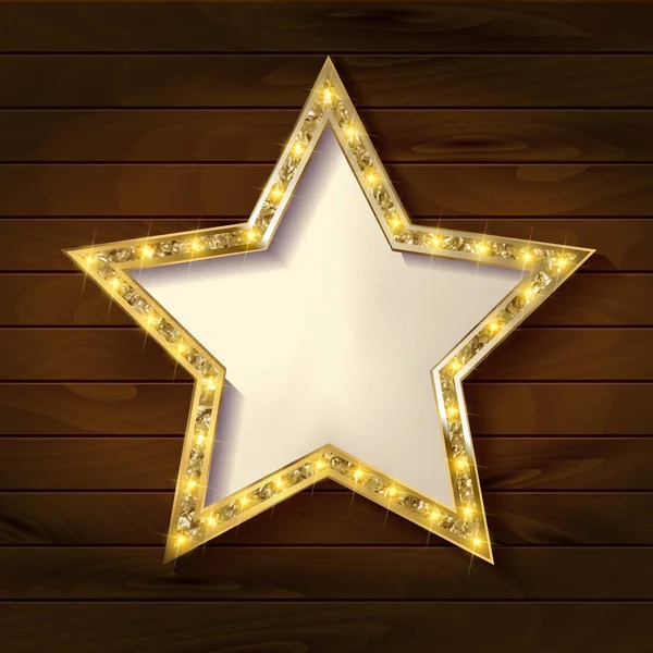 Estrella dorada sobre fondo de madera . — Vector de stock