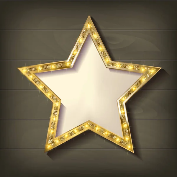 Estrella dorada sobre fondo de madera — Vector de stock