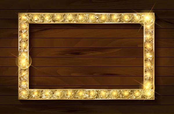 Moldura de ouro em um fundo de madeira — Vetor de Stock