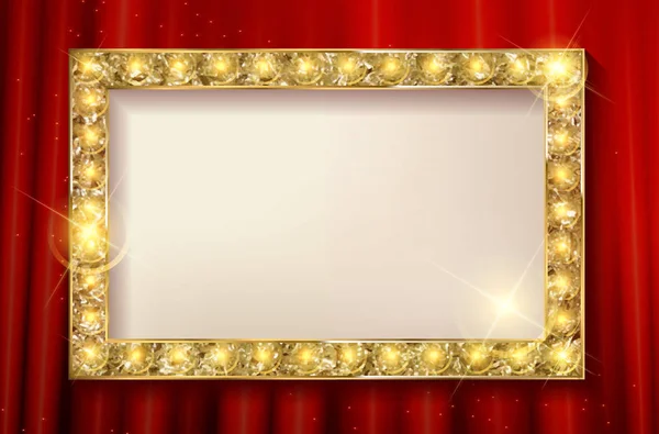 Golden frame on the background of the curtain — Stock Vector