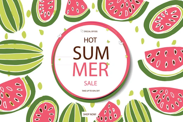 Sommar försäljning vektor i vattenmelon bakgrund — Stock vektor