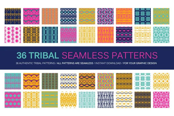 Conjunto de 36 padrões tribais sem costura . — Vetor de Stock