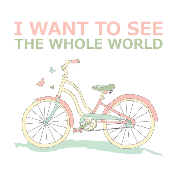 Afiche de viaje motivacional con bicicleta . — Vector de stock