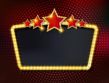 Retro kayan yazı şık çerçeveler ampuller ile.