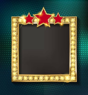 Retro kayan yazı şık çerçeveler ampuller ile.