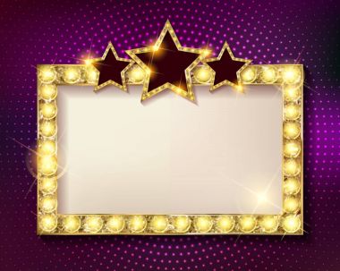 Retro kayan yazı şık çerçeveler ampuller ile.