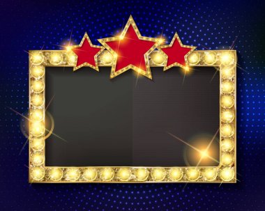 Retro kayan yazı şık çerçeveler ampuller ile.