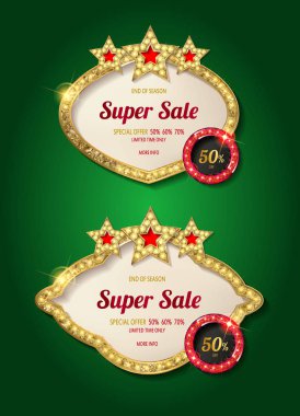 Büyük parlayan lambalar ile retro çerçeve kümesi.