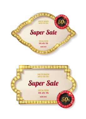 Büyük parlayan lambalar ile retro çerçeve kümesi.