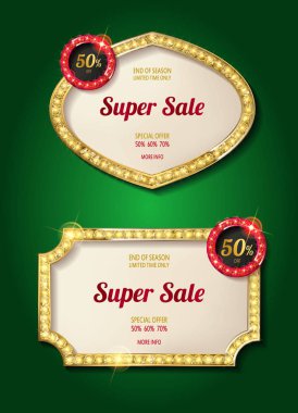 Büyük parlayan lambalar ile retro çerçeve kümesi.