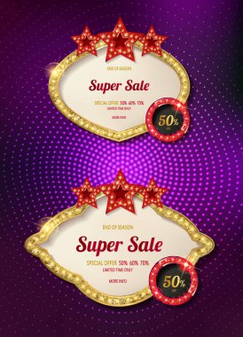 Büyük parlayan lambalar ile retro çerçeve kümesi.