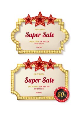 Büyük parlayan lambalar ile retro çerçeve kümesi.