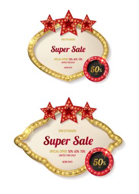 Büyük parlayan lambalar ile retro çerçeve kümesi.