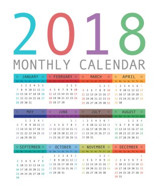 Takvim 2018 yıl basit tarzı.