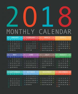 Takvim 2018 yıl basit tarzı.