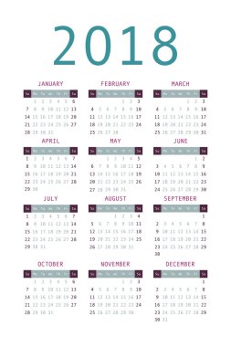 Takvim 2018 yıl basit tarzı.