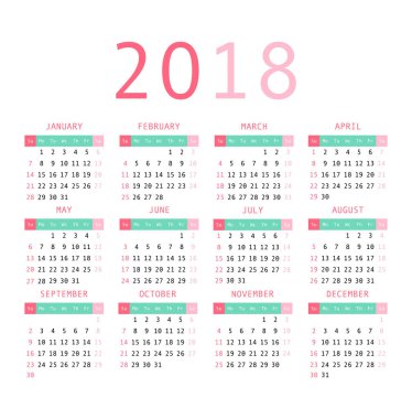 Takvim 2018 yıl basit tarzı.