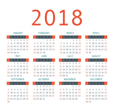 Takvim 2018 yıl basit tarzı.