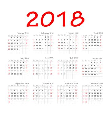 Takvim 2018 yıl basit tarzı.
