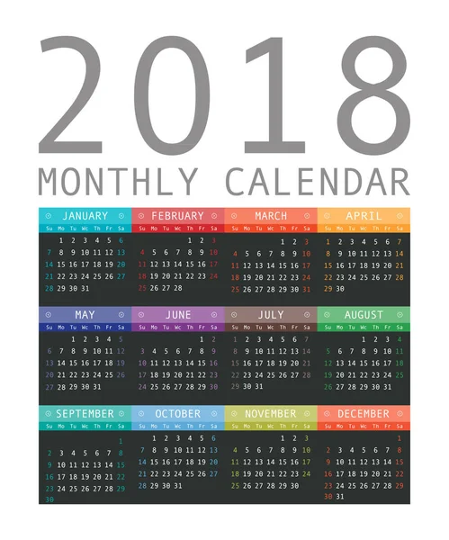 Kalender 2018 Jahr einfachen Stil. — Stockvektor