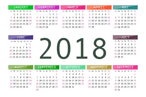 Calendario 2018 anno semplice stile . — Vettoriale Stock