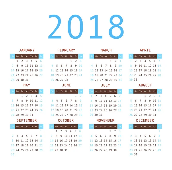 Calendario 2018 año estilo simple . — Vector de stock