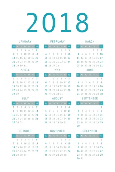 Calendário 2018 ano estilo simples . — Vetor de Stock