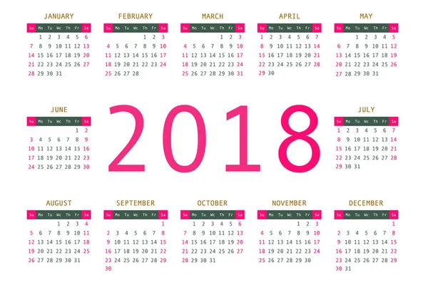 Kalender 2018 Jahr einfachen Stil. — Stockvektor