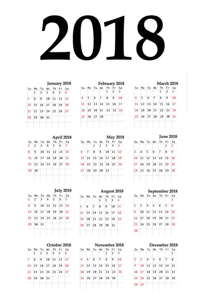 Calendrier 2018 année style simple . — Image vectorielle