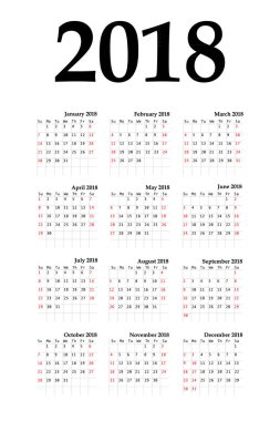 Takvim 2018 yıl basit tarzı.