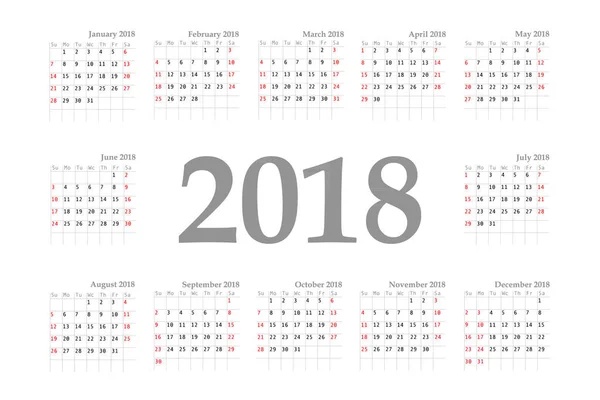 Calendário 2018 ano estilo simples . — Vetor de Stock