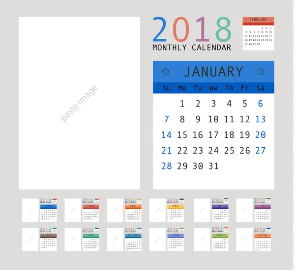 Diseño de planificador de calendario 2018 — Vector de stock