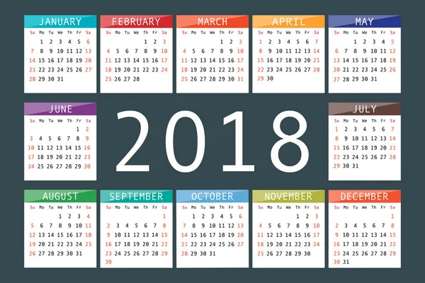 Kalender 2018 jaar eenvoudige stijl. — Stockvector