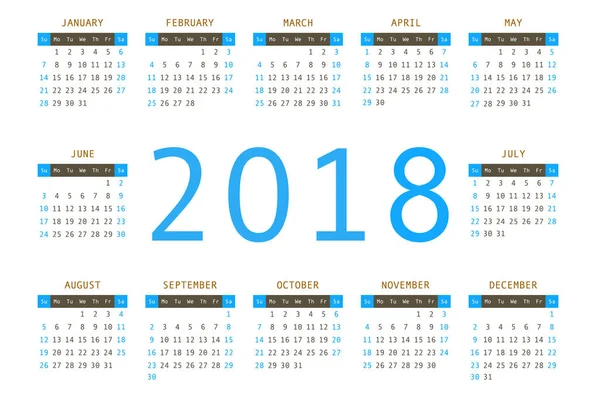 Calendário 2018 ano estilo simples . — Vetor de Stock