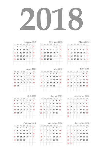 Kalender 2018 Jahr einfachen Stil. — Stockvektor