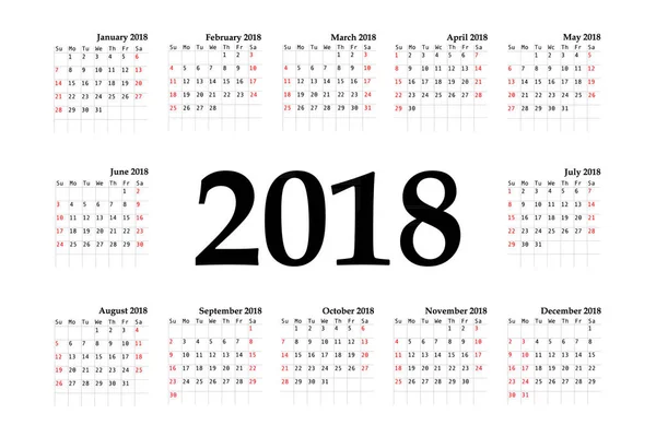 Kalender 2018 jaar eenvoudige stijl. — Stockvector