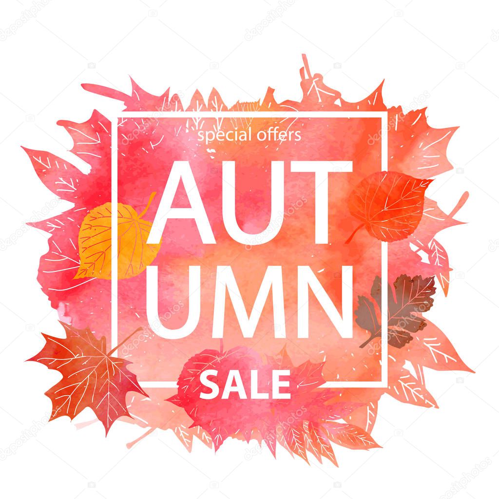 Watercolor autumn foliage vector sale banner