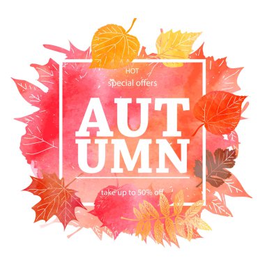 Sonbahar yaprak yeşillik suluboya .