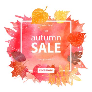 Sonbahar yaprak yeşillik suluboya .