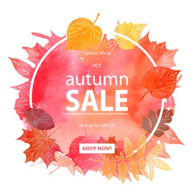 Sonbahar yaprak yeşillik suluboya .