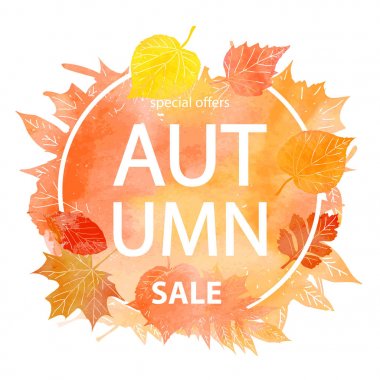 Sonbahar yaprak yeşillik suluboya .