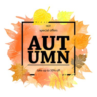 Sonbahar yaprak yeşillik suluboya .