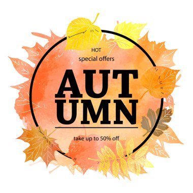 Sonbahar yaprak yeşillik suluboya .