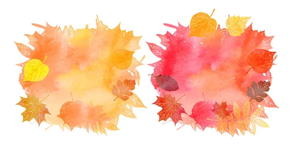 Conjunto de fondos de acuarela de hojas de otoño — Vector de stock