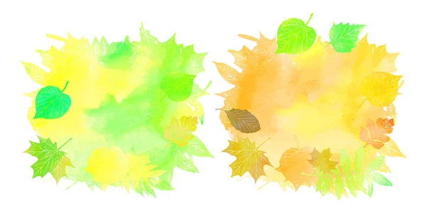 Set aquarel achtergronden van Herfstbladeren — Stockvector