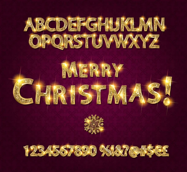 Καλά Χριστούγεννα με χρυσά γράμματα και αριθμοί — Διανυσματικό Αρχείο