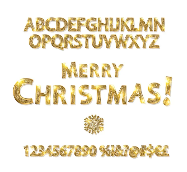 Merry Christmas with Golden Letters and Numbers — Stock Vector