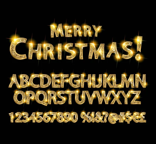 Frohe Weihnachten mit goldenen Buchstaben und Zahlen — Stockvektor